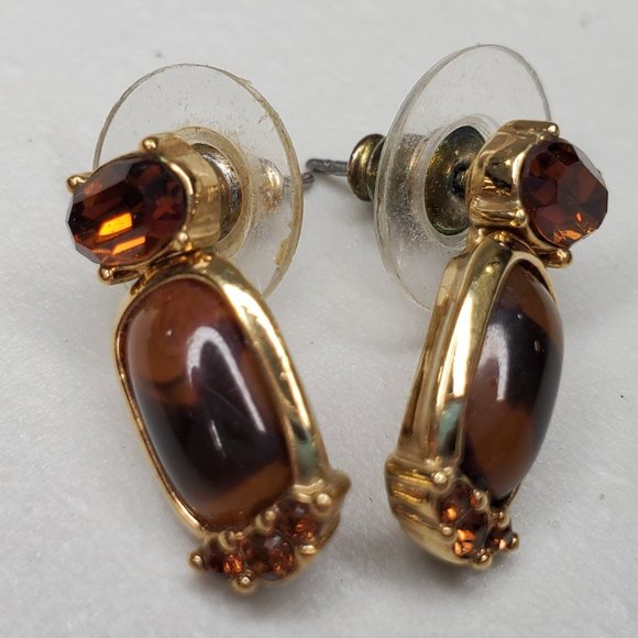 Monet Rhinestone Earrings Brown Faux Tortoise Shel